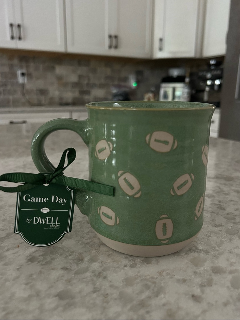 “New” Game Day by Dwell Green Football Pattern Ceramic Mug